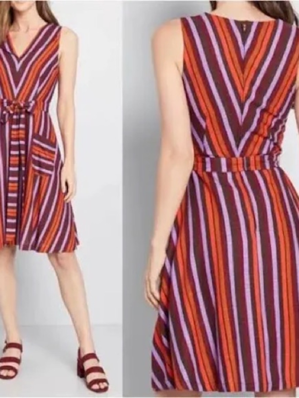 MODCLOTH Striped Sleeveless Linen Midi Dress